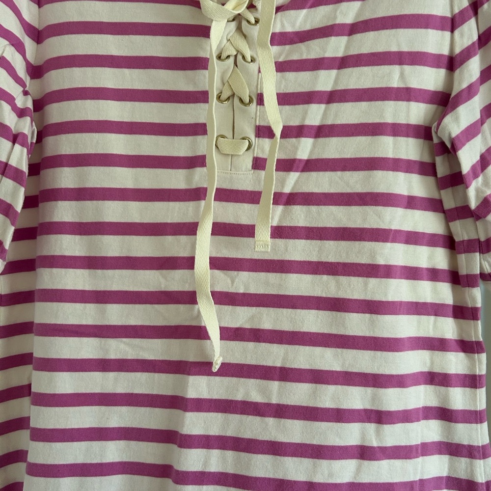Talbots Striped Lace-Up Purple and White Size XS Short Sleeve Top - Picture 2 of 5